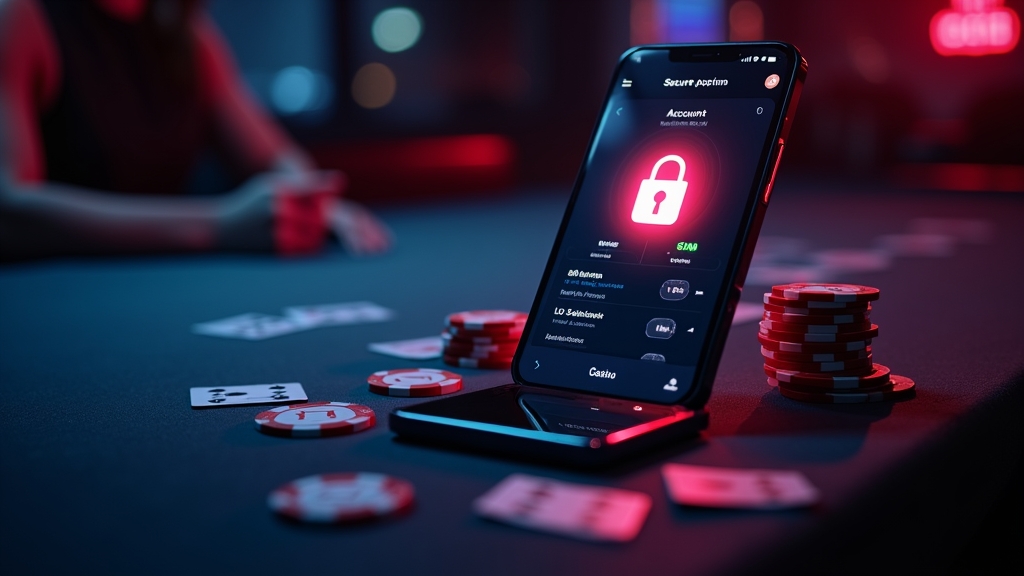 Smartphone mit sicherem Zahlungs- und Kontobereich im Casino-Setting